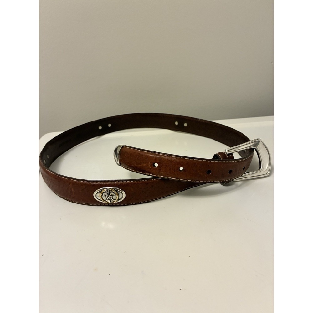 FOSSIL Italian Full Grain Cowhide Leather Golf Theme Medallion Belt Sz 34